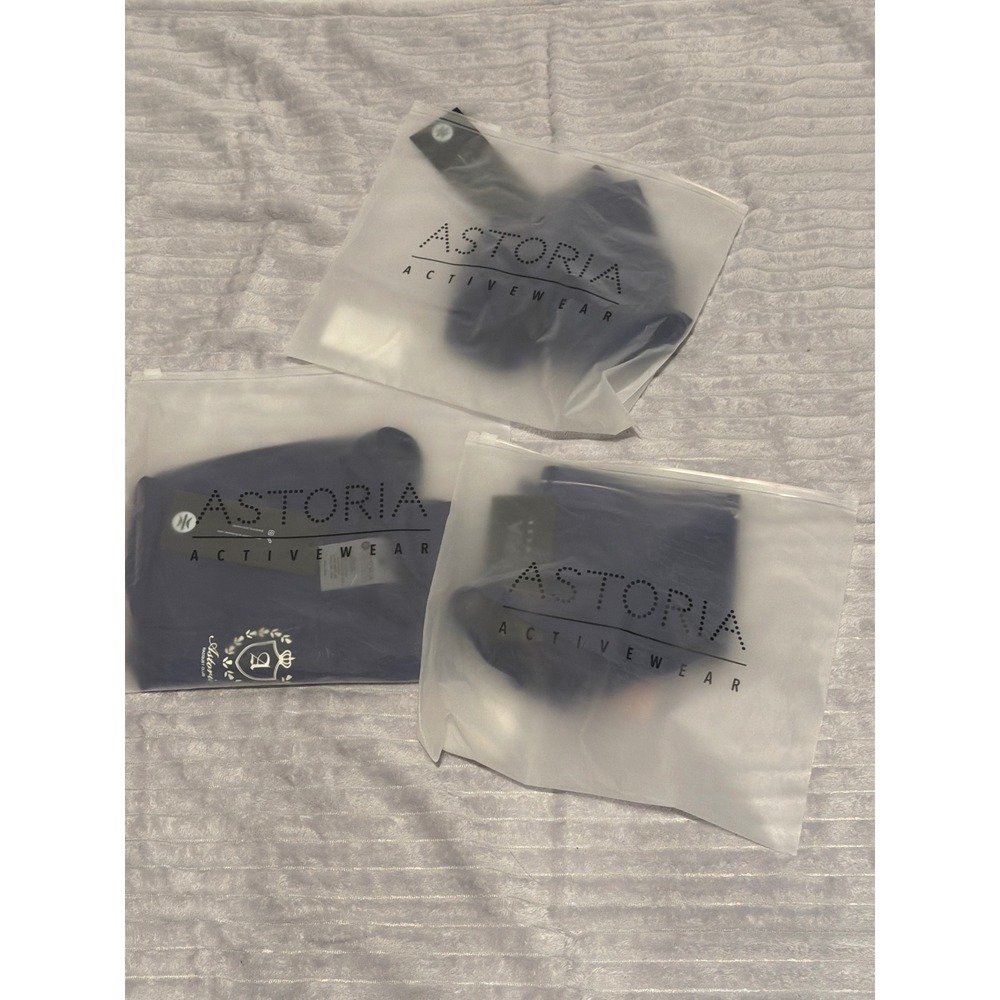Astoria Activewear Racquet Club 3pc Set Navy Blue Tee Bra Shorts Small NWT